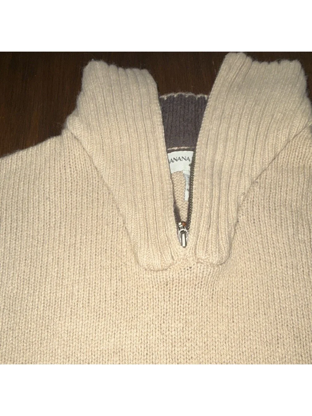 Banana Republic Men's XXL Beige Wool Blend 1/4 Zip Mock Neck Knit Sweater